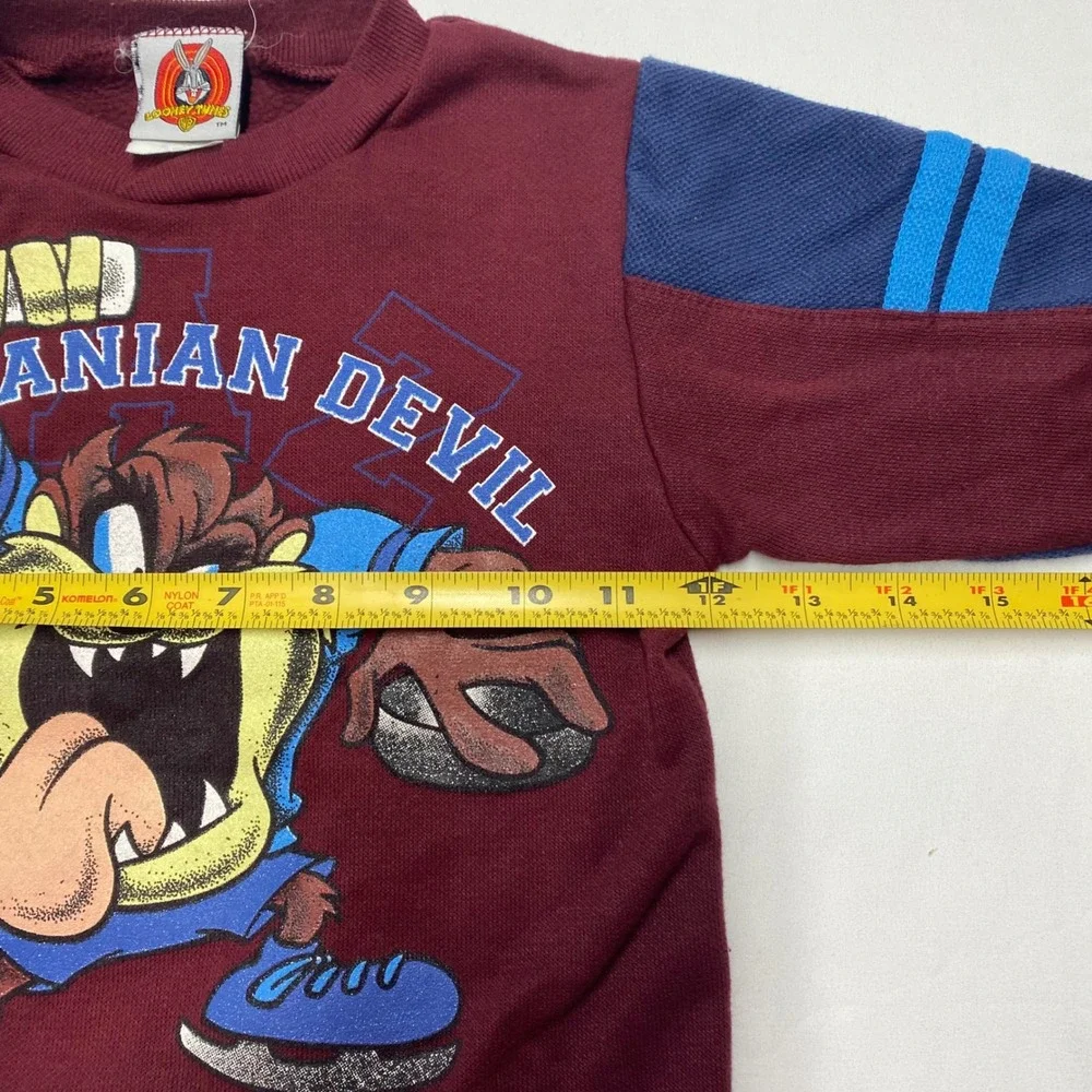 Vintage 1997 Looney Tunes Tasmanian Devil Hockey Sweatsuit Set Toddler 4 Maroon